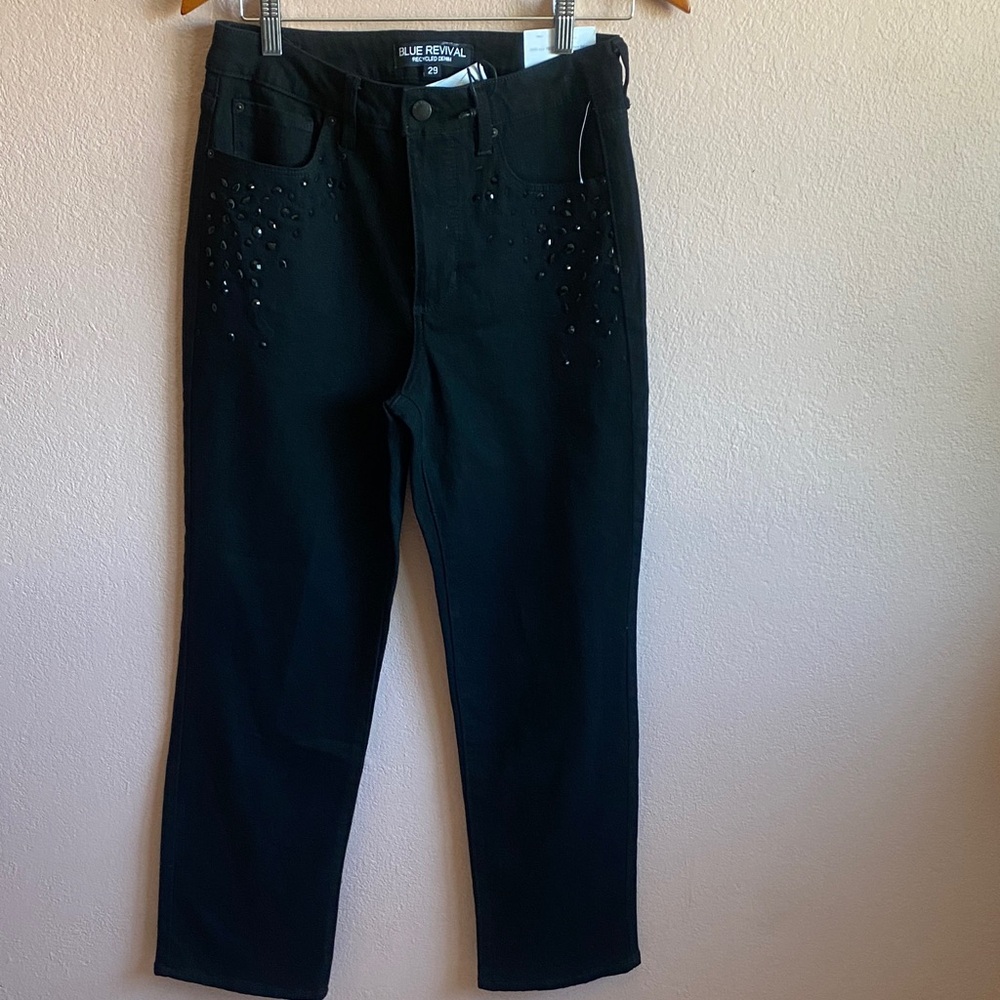 BLUE REVIVAL  Black Studded High-Rise Jeans